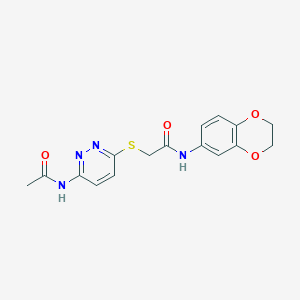 molecular formula C16H16N4O4S B2527454 2-((6-acetamidopyridazin-3-yl)thio)-N-(2,3-dihydrobenzo[b][1,4]dioxin-6-yl)acetamide CAS No. 1021056-90-5