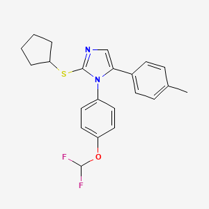 molecular formula C22H22F2N2OS B2527547 2-(环戊基硫代)-1-(4-(二氟甲氧基)苯基)-5-(对甲苯基)-1H-咪唑 CAS No. 1226445-50-6