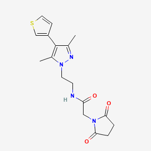 molecular formula C17H20N4O3S B2527551 N-(2-(3,5-二甲基-4-(噻吩-3-基)-1H-吡唑-1-基)乙基)-2-(2,5-二氧代吡咯烷-1-基)乙酰胺 CAS No. 2034357-61-2