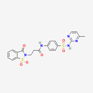 molecular formula C21H19N5O6S2 B2527595 3-(1,1-二氧化-3-氧代苯并[d]异噻唑-2(3H)-基)-N-(4-(N-(4-甲基嘧啶-2-基)磺酰胺基)苯基)丙酰胺 CAS No. 922960-87-0