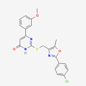 molecular formula C22H18ClN3O3S B2527619 2-(((2-(4-Chlorophenyl)-5-methyloxazol-4-yl)methyl)thio)-6-(3-methoxyphenyl)pyrimidin-4-ol CAS No. 1040635-64-0