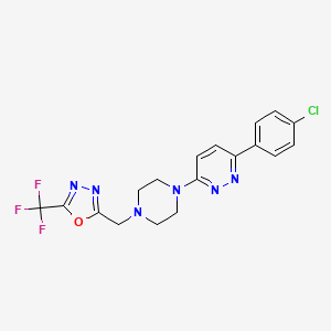 molecular formula C18H16ClF3N6O B2527639 2-[[4-[6-(4-Chlorophenyl)pyridazin-3-yl]piperazin-1-yl]methyl]-5-(trifluoromethyl)-1,3,4-oxadiazole CAS No. 2380181-46-2
