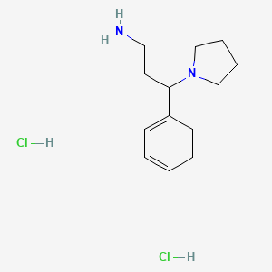 molecular formula C13H22Cl2N2 B2527640 3-Phenyl-3-pyrrolidin-1-ylpropan-1-amine;dihydrochloride CAS No. 2260933-00-2