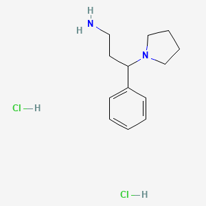 molecular formula C13H22Cl2N2 B2527640 3-苯基-3-吡咯烷-1-基丙-1-胺；二盐酸盐 CAS No. 2260933-00-2