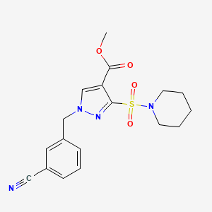 molecular formula C18H20N4O4S B2527672 methyl 1-(3-cyanobenzyl)-3-(piperidin-1-ylsulfonyl)-1H-pyrazole-4-carboxylate CAS No. 1251633-97-2