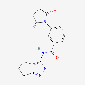 molecular formula C18H18N4O3 B2527679 3-(2,5-dioxopyrrolidin-1-yl)-N-(2-methyl-2,4,5,6-tetrahydrocyclopenta[c]pyrazol-3-yl)benzamide CAS No. 1203387-95-4