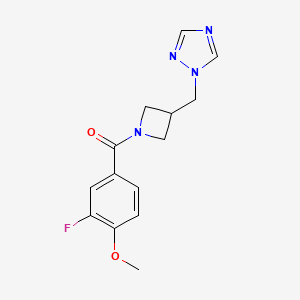 molecular formula C14H15FN4O2 B2527692 (3-((1H-1,2,4-triazol-1-yl)methyl)azetidin-1-yl)(3-fluoro-4-methoxyphenyl)methanone CAS No. 2309313-51-5