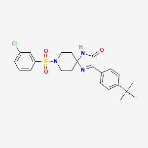 molecular formula C23H26ClN3O3S B2527706 3-(4-(Terc-butil)fenil)-8-((3-clorofenil)sulfonil)-1,4,8-triazaspiro[4.5]dec-3-en-2-ona CAS No. 1189646-78-3