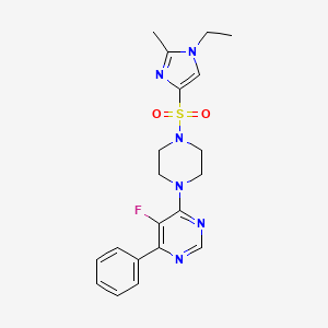molecular formula C20H23FN6O2S B2527710 4-[4-(1-Ethyl-2-methylimidazol-4-yl)sulfonylpiperazin-1-yl]-5-fluoro-6-phenylpyrimidine CAS No. 2380056-41-5