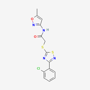 molecular formula C14H11ClN4O2S2 B2527712 2-((3-(2-chlorophenyl)-1,2,4-thiadiazol-5-yl)thio)-N-(5-methylisoxazol-3-yl)acetamide CAS No. 864919-59-5