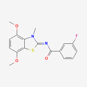 molecular formula C17H15FN2O3S B2527718 N-[(2Z)-4,7-dimethoxy-3-methyl-2,3-dihydro-1,3-benzothiazol-2-ylidene]-3-fluorobenzamide CAS No. 1322234-32-1