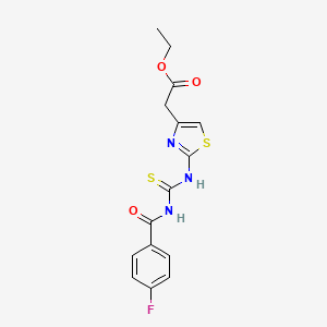 molecular formula C15H14FN3O3S2 B2527738 Ethyl 2-[2-[(4-fluorobenzoyl)carbamothioylamino]-1,3-thiazol-4-yl]acetate CAS No. 431054-63-6