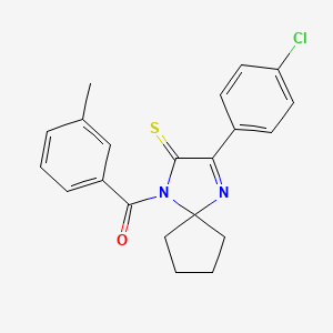 molecular formula C21H19ClN2OS B2527752 3-(4-Chlorophenyl)-1-(3-methylbenzoyl)-1,4-diazaspiro[4.4]non-3-ene-2-thione CAS No. 1223964-04-2