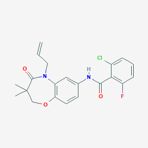 molecular formula C21H20ClFN2O3 B2527756 N-(5-allyl-3,3-dimethyl-4-oxo-2,3,4,5-tetrahydrobenzo[b][1,4]oxazepin-7-yl)-2-chloro-6-fluorobenzamide CAS No. 921863-60-7