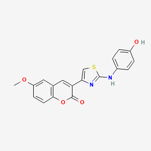 molecular formula C19H14N2O4S B2527773 3-[2-(4-羟基苯氨基)-噻唑-4-基]-6-甲氧基-色满-2-酮 CAS No. 421577-78-8