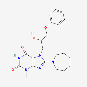 molecular formula C21H27N5O4 B2527775 8-(氮杂环戊-1-基)-7-(2-羟基-3-苯氧基丙基)-3-甲基-1H-嘌呤-2,6(3H,7H)-二酮 CAS No. 102838-06-2