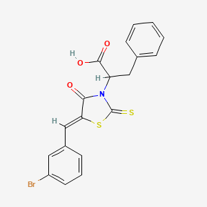 molecular formula C19H14BrNO3S2 B2527777 2-[(5Z)-5-[(3-bromophenyl)methylidene]-4-oxo-2-sulfanylidene-1,3-thiazolidin-3-yl]-3-phenylpropanoic acid CAS No. 301687-69-4