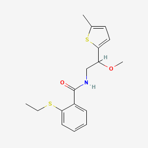 molecular formula C17H21NO2S2 B2527785 2-(ethylthio)-N-(2-methoxy-2-(5-methylthiophen-2-yl)ethyl)benzamide CAS No. 1797553-82-2