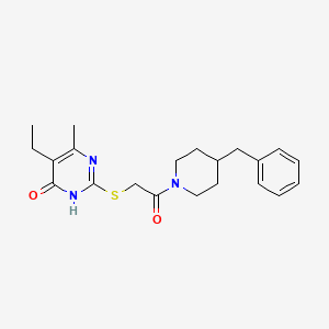 molecular formula C21H27N3O2S B2527793 2-((2-(4-benzylpiperidin-1-yl)-2-oxoethyl)thio)-5-ethyl-6-methylpyrimidin-4(3H)-one CAS No. 552309-66-7