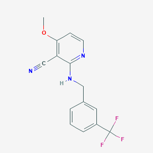 molecular formula C15H12F3N3O B2527796 4-Methoxy-2-{[3-(trifluoromethyl)benzyl]amino}nicotinonitrile CAS No. 339102-96-4