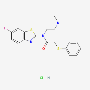 molecular formula C19H21ClFN3OS2 B2527802 盐酸N-(2-(二甲氨基)乙基)-N-(6-氟苯并[d]噻唑-2-基)-2-(苯硫基)乙酰胺 CAS No. 1217020-30-8