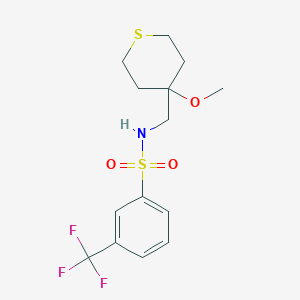 molecular formula C14H18F3NO3S2 B2527820 N-((4-methoxytetrahydro-2H-thiopyran-4-yl)methyl)-3-(trifluoromethyl)benzenesulfonamide CAS No. 2034453-29-5