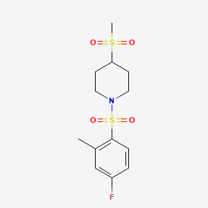 molecular formula C13H18FNO4S2 B2527825 1-((4-Fluoro-2-methylphenyl)sulfonyl)-4-(methylsulfonyl)piperidine CAS No. 1790198-21-8