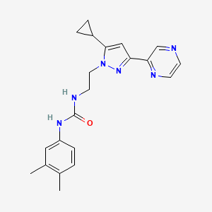 molecular formula C21H24N6O B2527829 1-(2-(5-cyclopropyl-3-(pyrazin-2-yl)-1H-pyrazol-1-yl)ethyl)-3-(3,4-dimethylphenyl)urea CAS No. 2034601-76-6