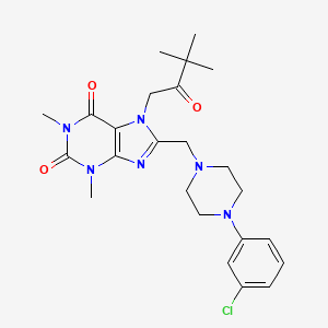 molecular formula C24H31ClN6O3 B2527830 8-((4-(3-chlorophenyl)piperazin-1-yl)methyl)-7-(3,3-dimethyl-2-oxobutyl)-1,3-dimethyl-1H-purine-2,6(3H,7H)-dione CAS No. 927591-24-0
