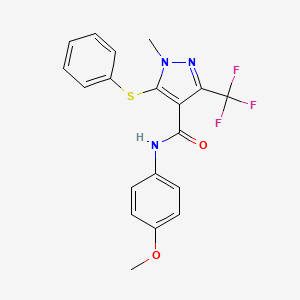molecular formula C19H16F3N3O2S B2527860 N-(4-methoxyphenyl)-1-methyl-5-(phenylsulfanyl)-3-(trifluoromethyl)-1H-pyrazole-4-carboxamide CAS No. 321553-37-1