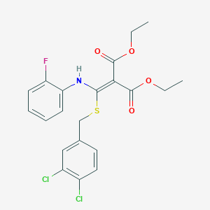 molecular formula C21H20Cl2FNO4S B2527873 Diethyl 2-[[(3,4-dichlorobenzyl)sulfanyl](2-fluoroanilino)methylene]malonate CAS No. 866153-20-0