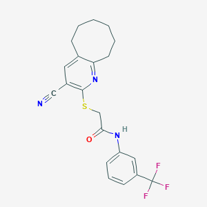 B2527879 2-[(3-cyano-5,6,7,8,9,10-hexahydrocycloocta[b]pyridin-2-yl)sulfanyl]-N-[3-(trifluoromethyl)phenyl]acetamide CAS No. 296798-05-5