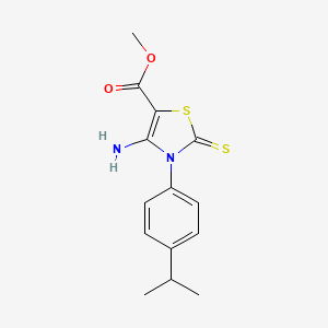 molecular formula C14H16N2O2S2 B2527893 Methyl 4-amino-3-(4-propan-2-ylphenyl)-2-sulfanylidene-1,3-thiazole-5-carboxylate CAS No. 689772-09-6