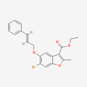 molecular formula C21H19BrO4 B2527897 ethyl 6-bromo-2-methyl-5-{[(2E)-3-phenylprop-2-en-1-yl]oxy}-1-benzofuran-3-carboxylate CAS No. 308295-64-9