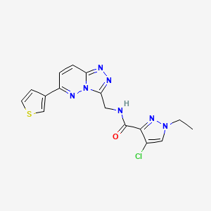 molecular formula C16H14ClN7OS B2527901 4-chloro-1-ethyl-N-((6-(thiophen-3-yl)-[1,2,4]triazolo[4,3-b]pyridazin-3-yl)methyl)-1H-pyrazole-3-carboxamide CAS No. 1903278-87-4
