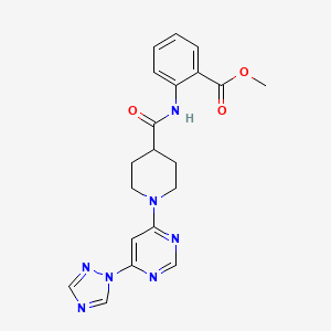 molecular formula C20H21N7O3 B2527942 methyl 2-(1-(6-(1H-1,2,4-triazol-1-yl)pyrimidin-4-yl)piperidine-4-carboxamido)benzoate CAS No. 1797091-09-8