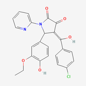 molecular formula C24H19ClN2O5 B2527952 4-(4-chlorobenzoyl)-5-(3-ethoxy-4-hydroxyphenyl)-3-hydroxy-1-(pyridin-2-yl)-1H-pyrrol-2(5H)-one CAS No. 406200-64-4