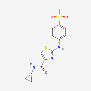 molecular formula C14H15N3O3S2 B2527954 N-环丙基-2-((4-(甲基磺酰基)苯基)氨基)噻唑-4-甲酰胺 CAS No. 1169975-23-8