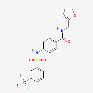 molecular formula C19H15F3N2O4S B2527966 N-(furan-2-ylmethyl)-4-[[3-(trifluoromethyl)phenyl]sulfonylamino]benzamide CAS No. 690962-28-8