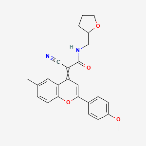 molecular formula C25H24N2O4 B2527983 2-cyano-2-[2-(4-methoxyphenyl)-6-methyl-4H-chromen-4-ylidene]-N-[(oxolan-2-yl)methyl]acetamide CAS No. 554427-30-4