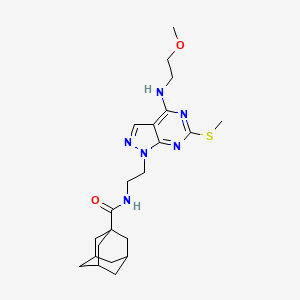 molecular formula C22H32N6O2S B2528002 N-(2-{4-[(2-methoxyethyl)amino]-6-(methylsulfanyl)-1H-pyrazolo[3,4-d]pyrimidin-1-yl}ethyl)adamantane-1-carboxamide CAS No. 946364-32-5