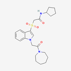 molecular formula C23H31N3O4S B2528026 2-((1-(2-(azepan-1-yl)-2-oxoethyl)-1H-indol-3-yl)磺酰基)-N-环戊基乙酰胺 CAS No. 878059-96-2