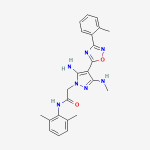 molecular formula C23H25N7O2 B2528061 2-(5-amino-3-(methylamino)-4-(3-(o-tolyl)-1,2,4-oxadiazol-5-yl)-1H-pyrazol-1-yl)-N-(2,6-dimethylphenyl)acetamide CAS No. 1172771-38-8