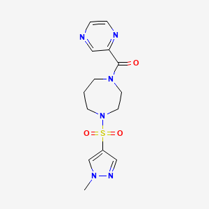 molecular formula C14H18N6O3S B2528072 (4-((1-甲基-1H-吡唑-4-基)磺酰基)-1,4-二氮杂环-1-基)(吡嗪-2-基)甲酮 CAS No. 2034488-64-5