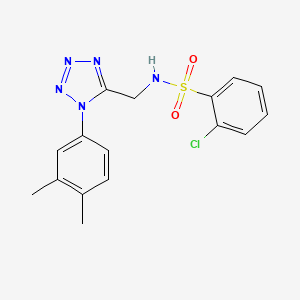 molecular formula C16H16ClN5O2S B2528082 2-chloro-N-((1-(3,4-dimethylphenyl)-1H-tetrazol-5-yl)methyl)benzenesulfonamide CAS No. 941964-27-8