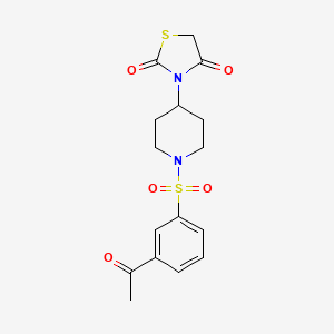 molecular formula C16H18N2O5S2 B2528089 3-(1-((3-Acetylphenyl)sulfonyl)piperidin-4-yl)thiazolidine-2,4-dione CAS No. 2034494-70-5
