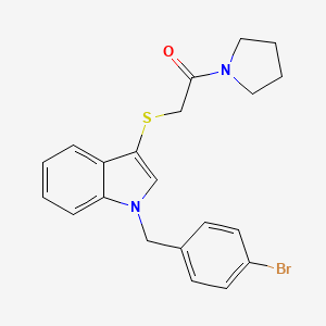 molecular formula C21H21BrN2OS B2528099 2-[1-[(4-Bromophenyl)methyl]indol-3-yl]sulfanyl-1-pyrrolidin-1-ylethanone CAS No. 681274-16-8