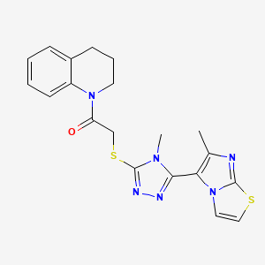 molecular formula C20H20N6OS2 B2528103 1-(3,4-dihydroquinolin-1(2H)-yl)-2-((4-methyl-5-(6-methylimidazo[2,1-b]thiazol-5-yl)-4H-1,2,4-triazol-3-yl)thio)ethanone CAS No. 1105214-52-5