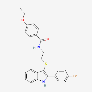 molecular formula C25H23BrN2O2S B2528120 N-(2-((2-(4-溴苯基)-1H-吲哚-3-基)硫代)乙基)-4-乙氧基苯甲酰胺 CAS No. 1023572-97-5