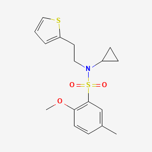 molecular formula C17H21NO3S2 B2528144 N-cyclopropyl-2-methoxy-5-methyl-N-(2-(thiophen-2-yl)ethyl)benzenesulfonamide CAS No. 1396883-59-2